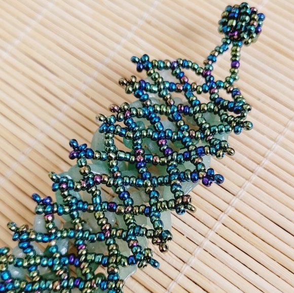 Aventurine Gemstone Chip Beaded Hand Knitted Bracelet *NWT - Picture 4 of 12